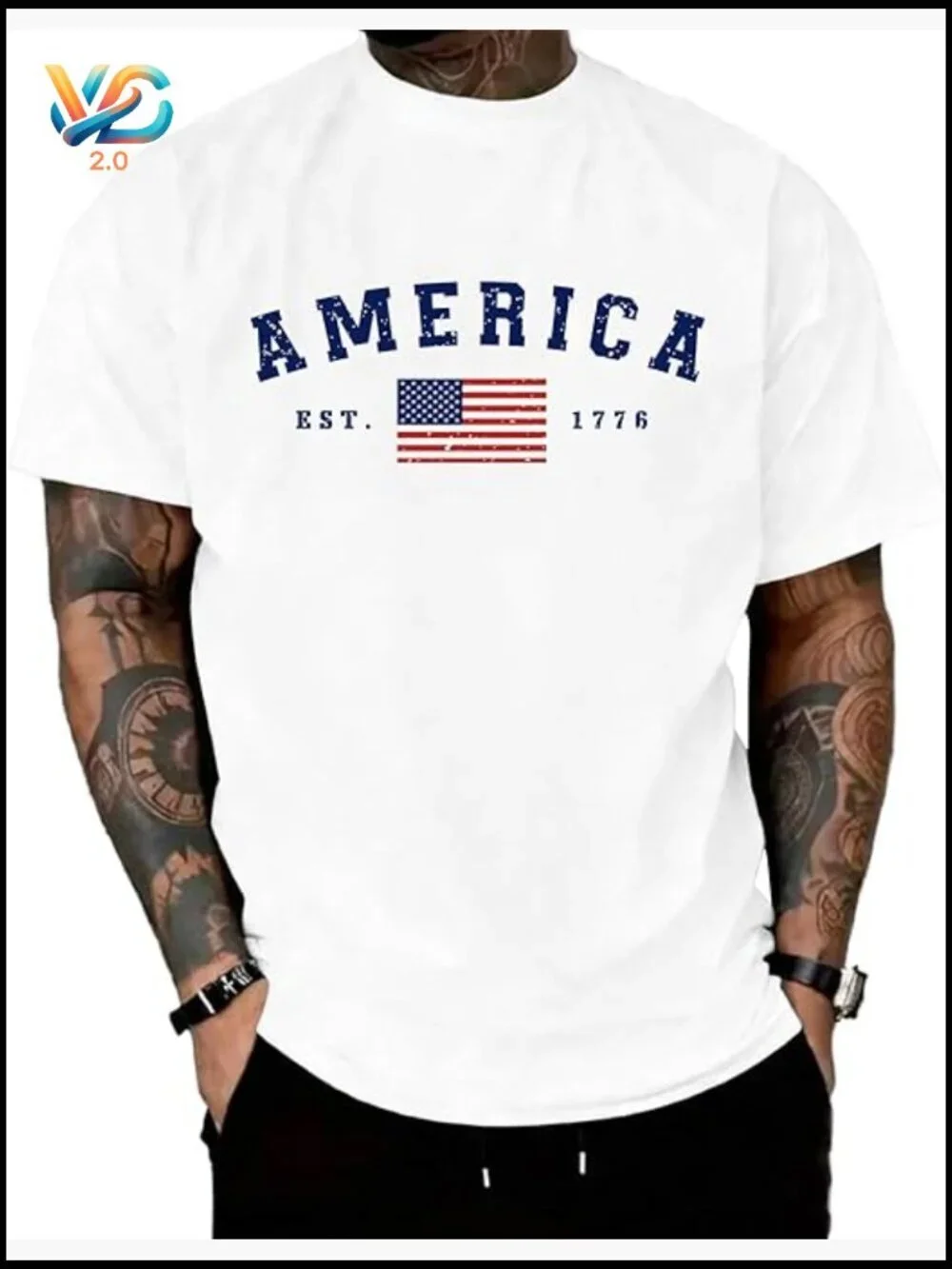 1776 Flag Patriotic T-Shirt Crewneck Short Sleeve Regular Fit Cotton Tee